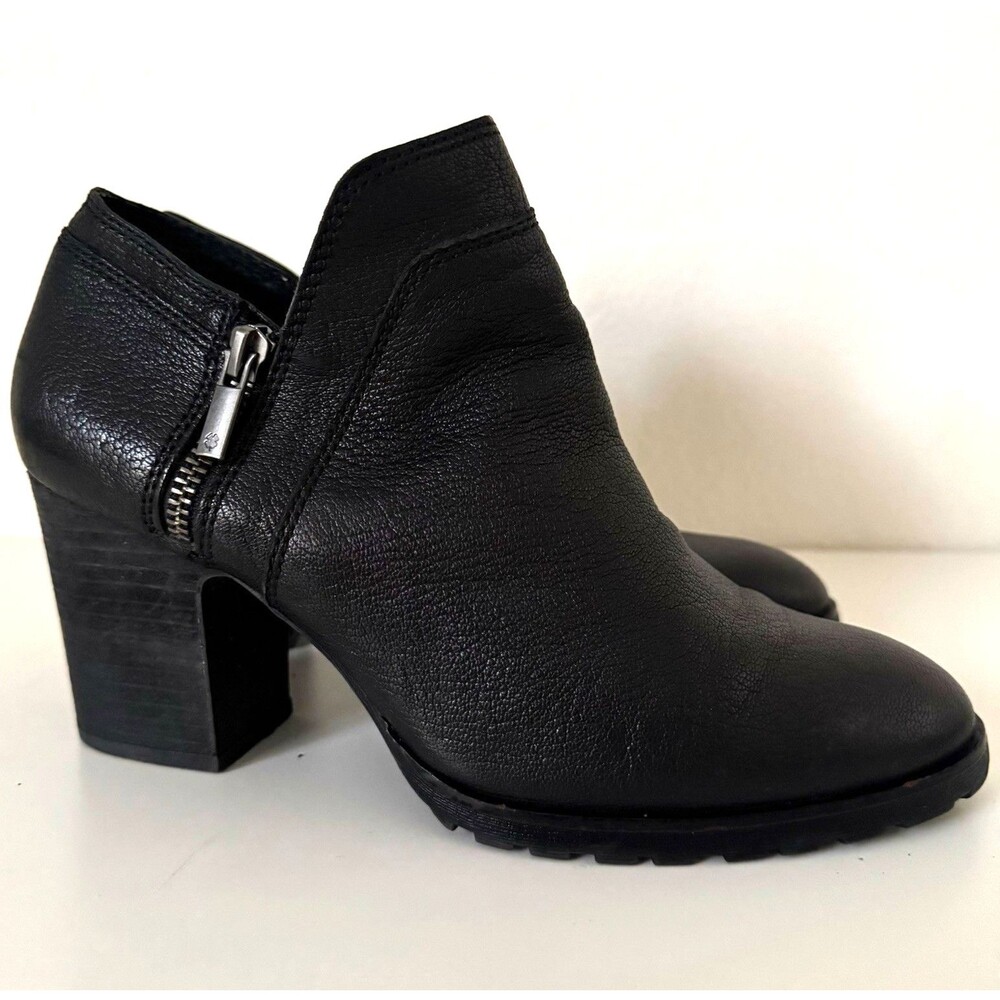Lucky Brand Natlee Black Leather Ankle Bootie Round Toe Zip Women US 9